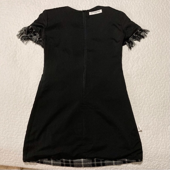 Amanda Uprichard Black and Gray Tweed Sheath Midi Dress | Short Sleeves | Fringe - Picture 4 of 12